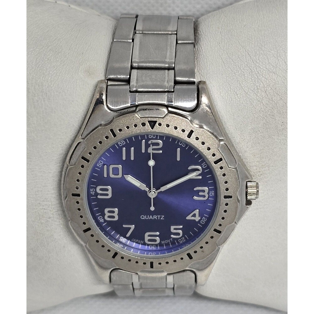 Mens Advance Puritan Round Silver Tone Blue Dial Bracelet Band Watch 13 - Picture 4 of 8